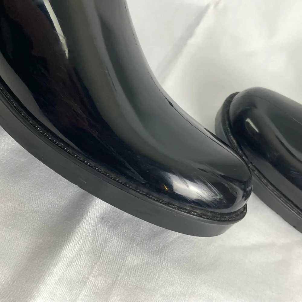 Coach Tasha Signature Gold Buckle Rain Boots Size 7 Patent Black Tall EUC - Picture 12 of 12